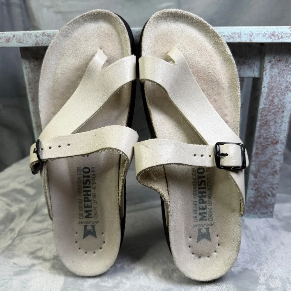 Mephisto Helen Sandals Womens 40 White Leather Cork Footbed Slides 6091572
